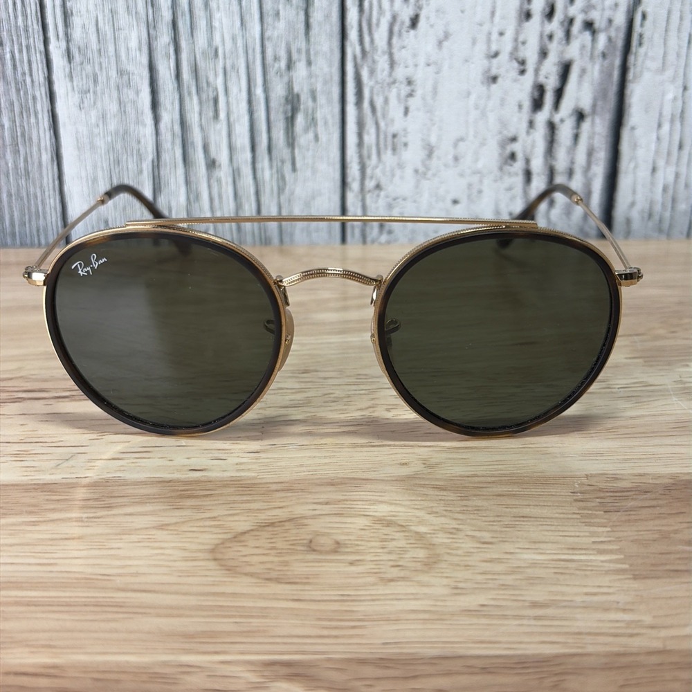 RAY BAN SUNGLASSES METAL TORTOISE TRIM DOUBLE BRIDGE GREEN GRAY Lense 51 - 22